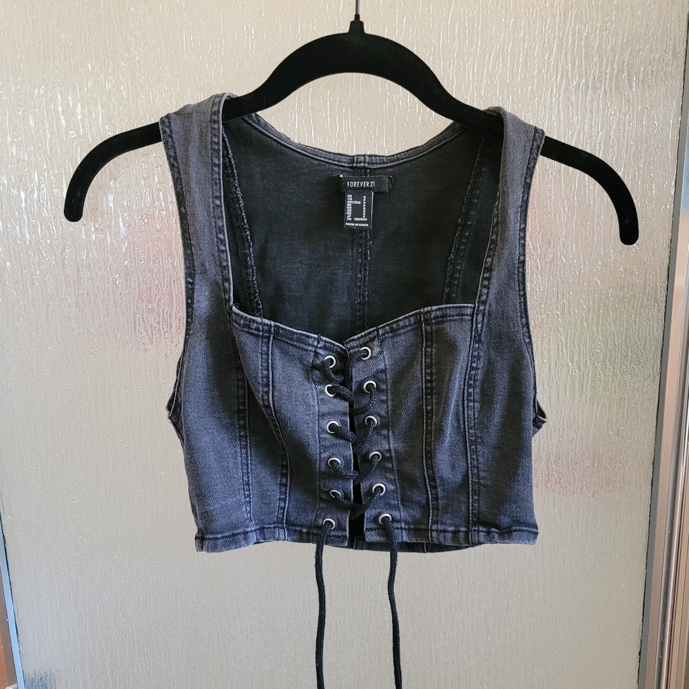 S Forever 21 Black Denim Lace up top